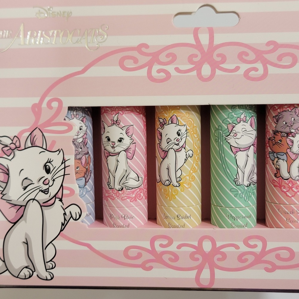 NIB Disney The Aristocats 6 Scented Lip Balms Set Marie Duchess Marie Kitten - Picture 7 of 7